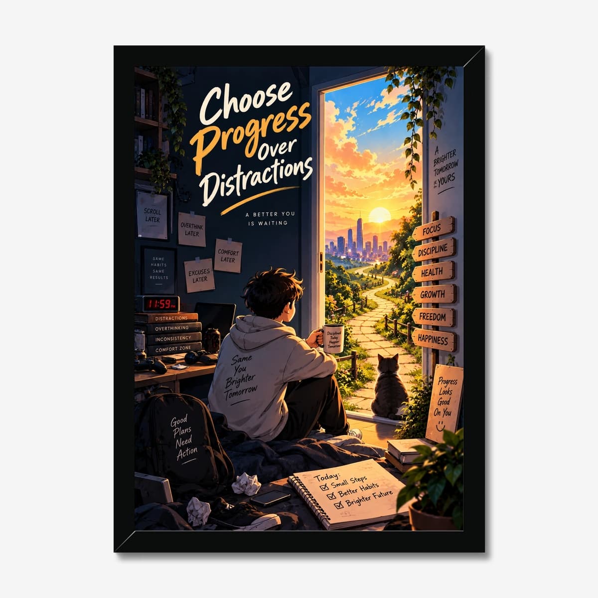 Choose Progress in a black Classic frame; digital preview