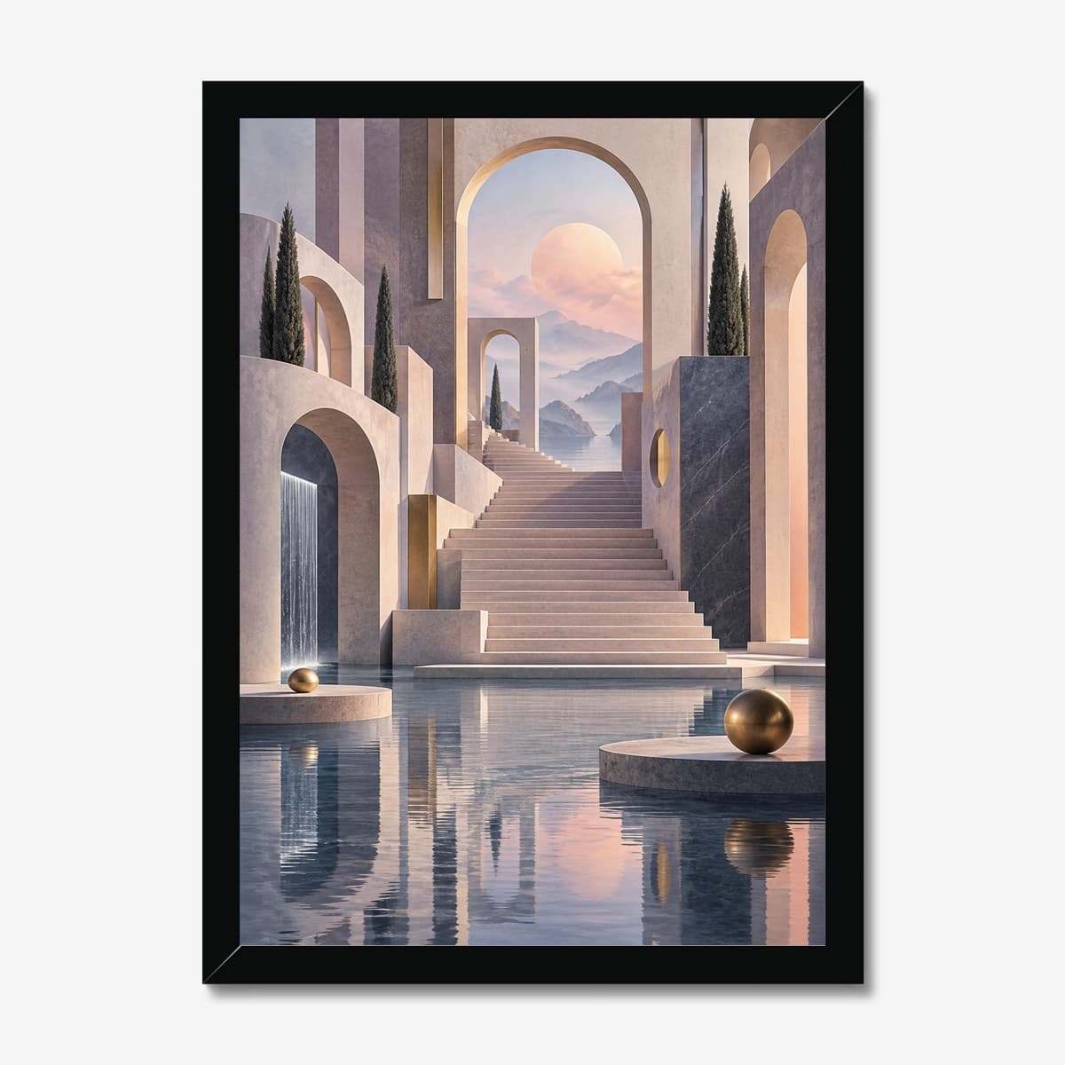 Courtyard Reflections in a black Classic frame; digital preview