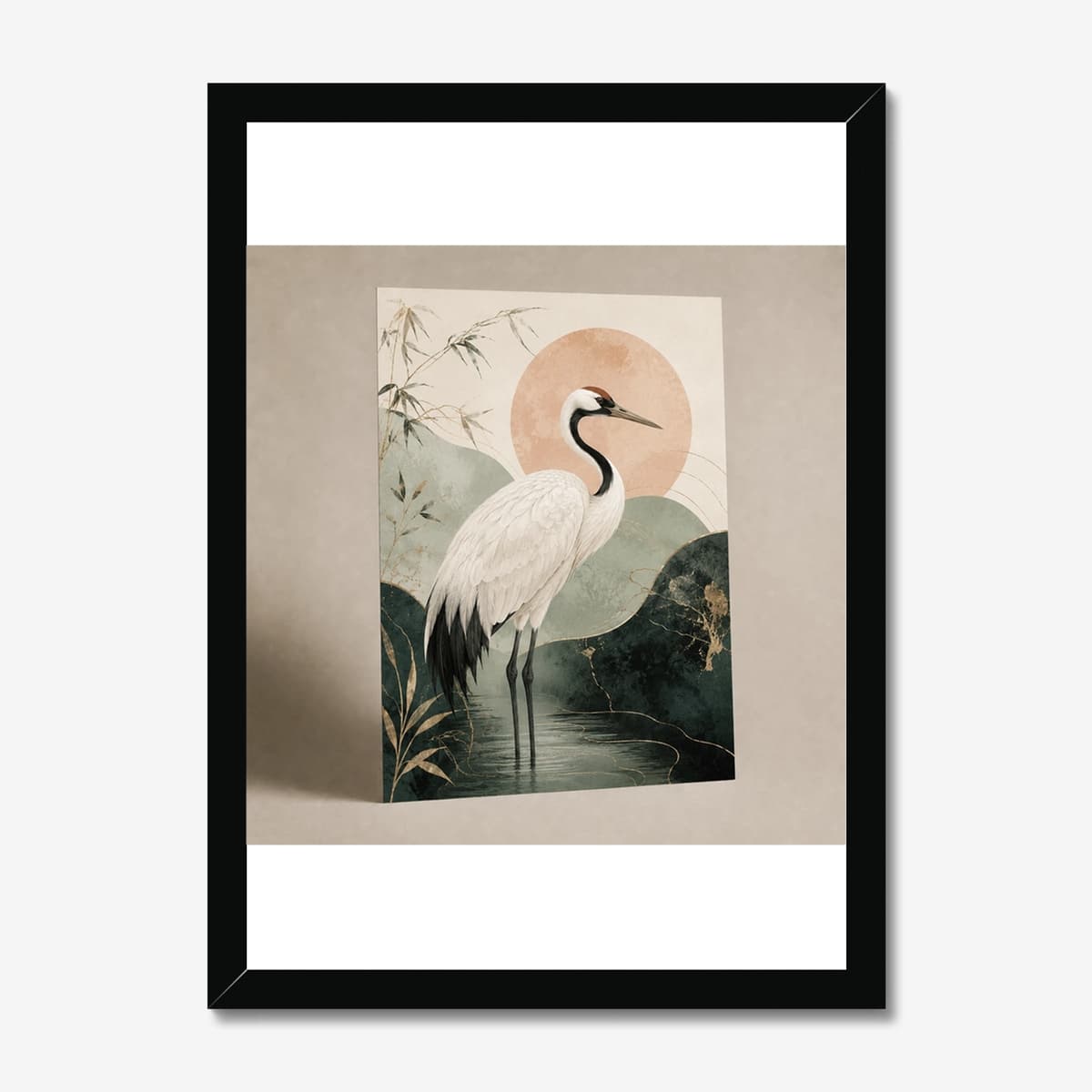 Crane & Bamboo in a black Classic frame; digital preview