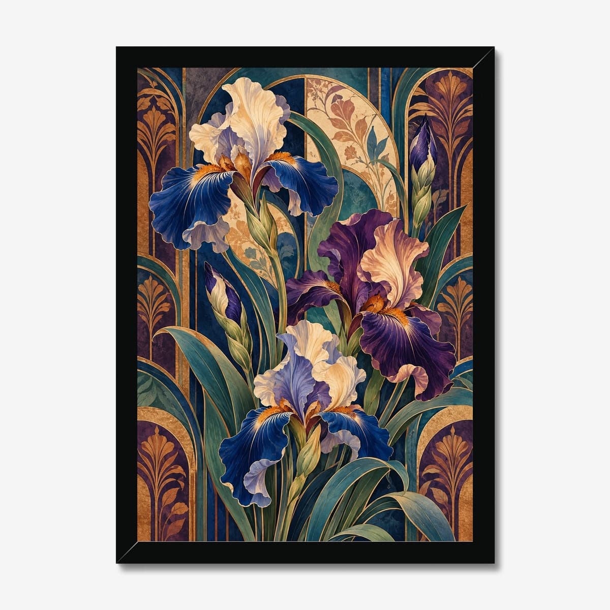 Deco Iris Garden in a black Classic frame; digital preview