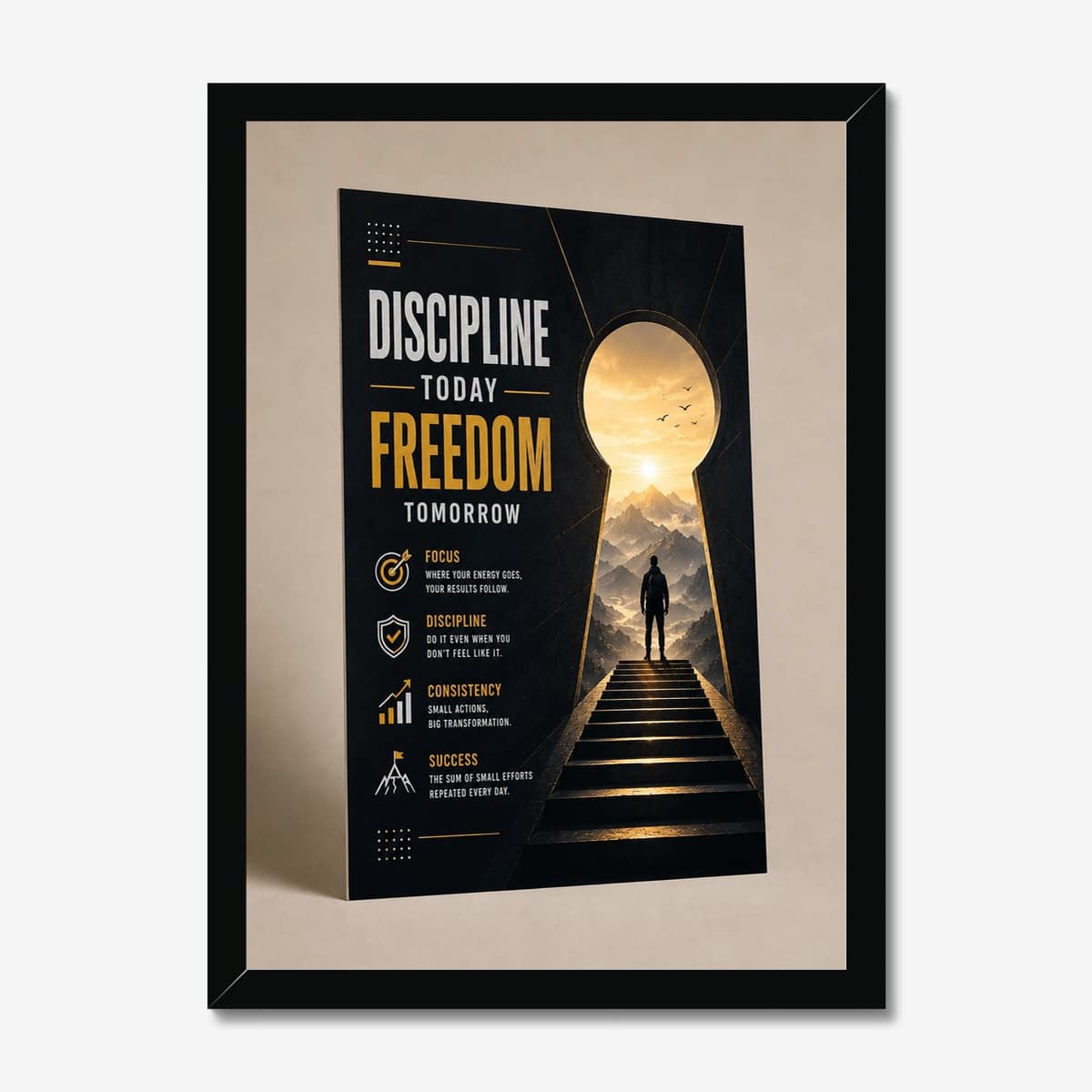 Discipline & Freedom in a black Classic frame; digital preview