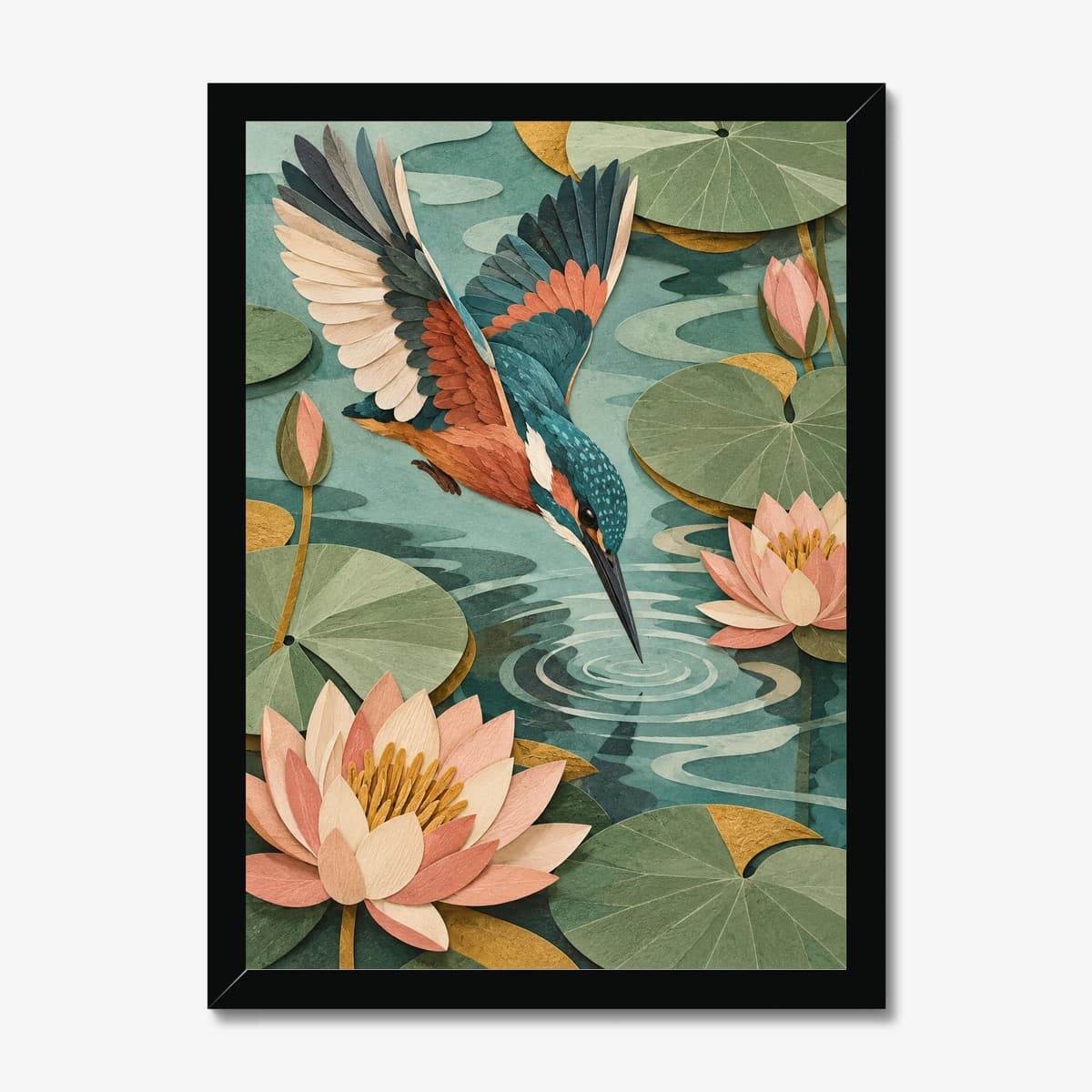 Kingfisher Dive in a black Classic frame; digital preview