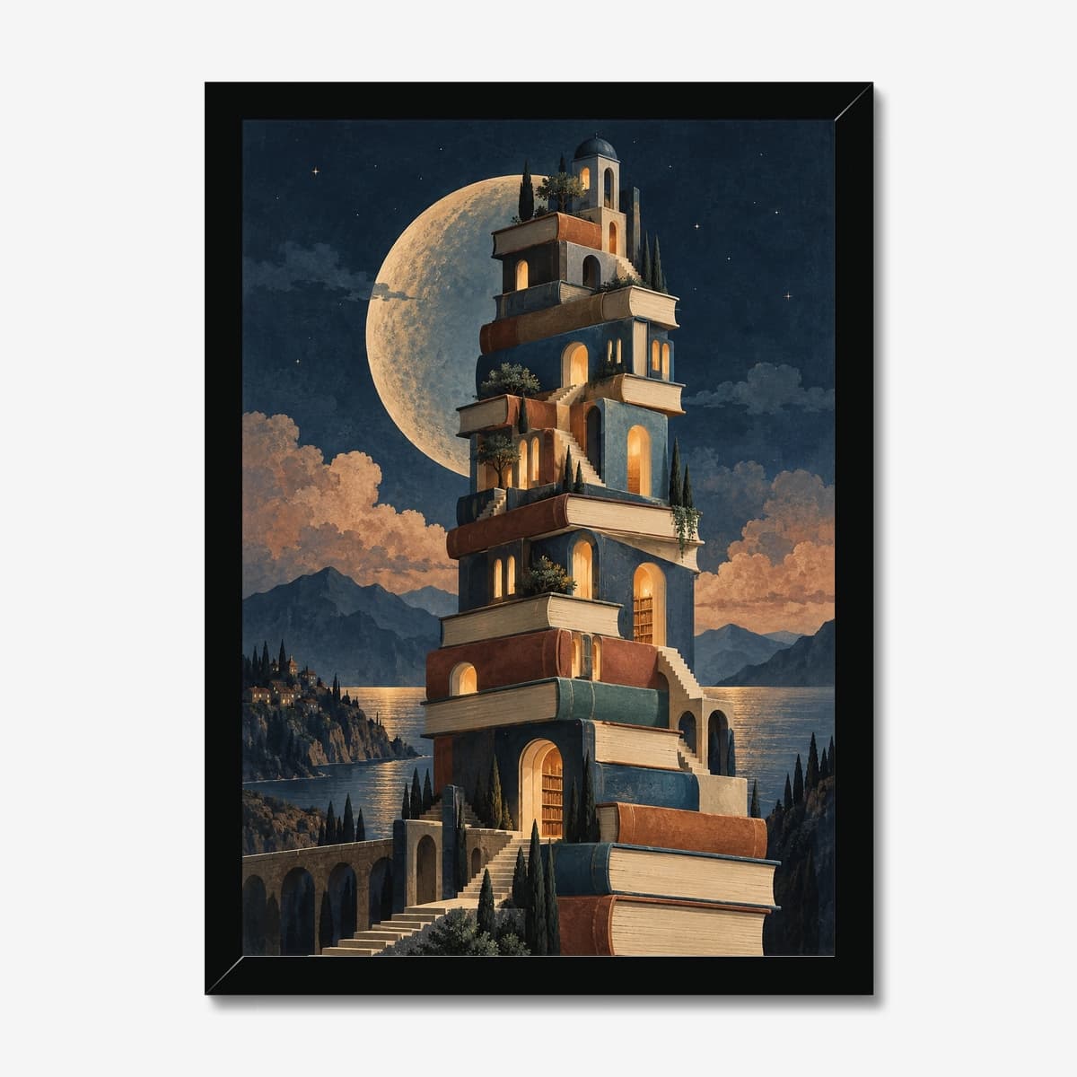 Library Moon Tower in a black Classic frame; digital preview