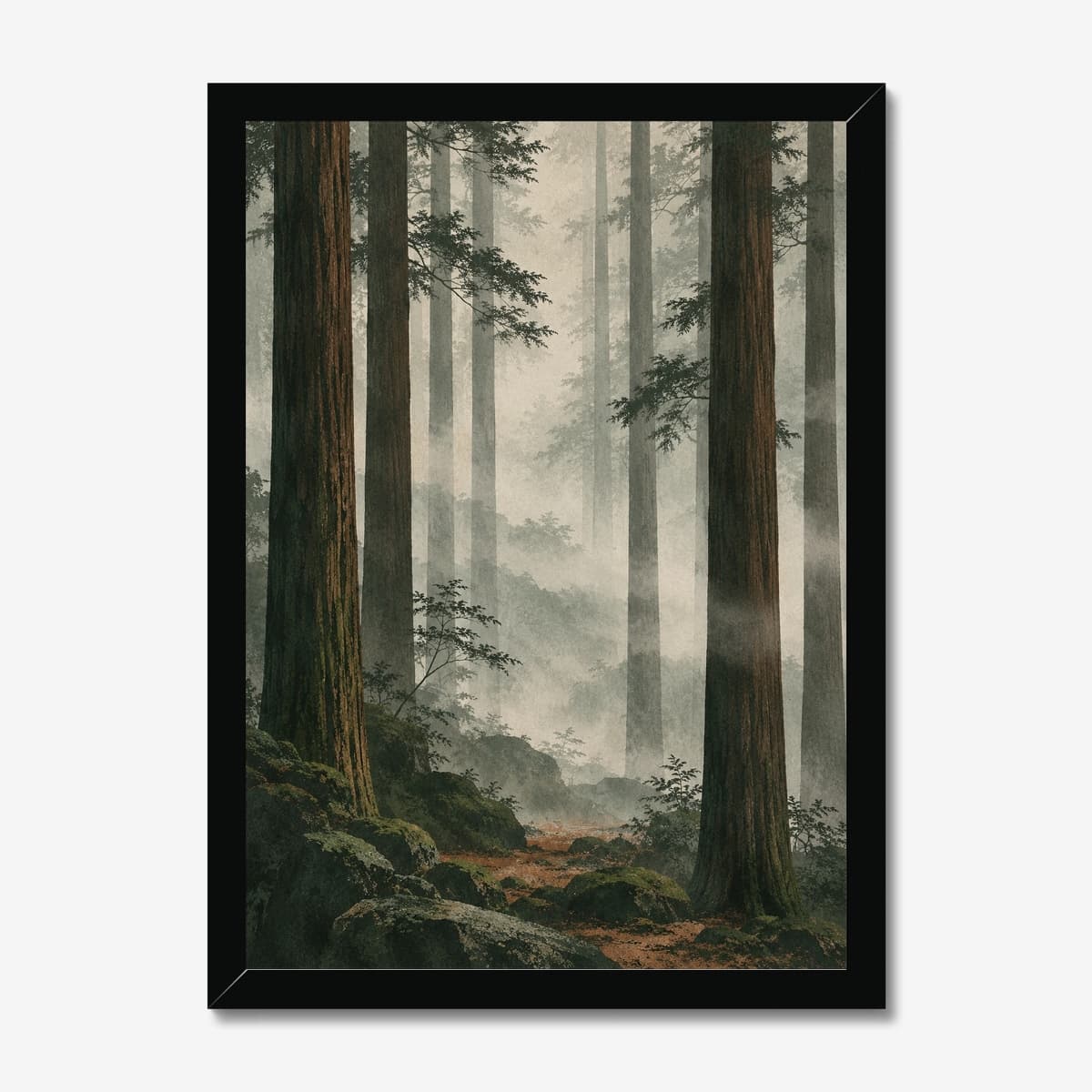 Misty Cedar Grove in a black Classic frame; digital preview