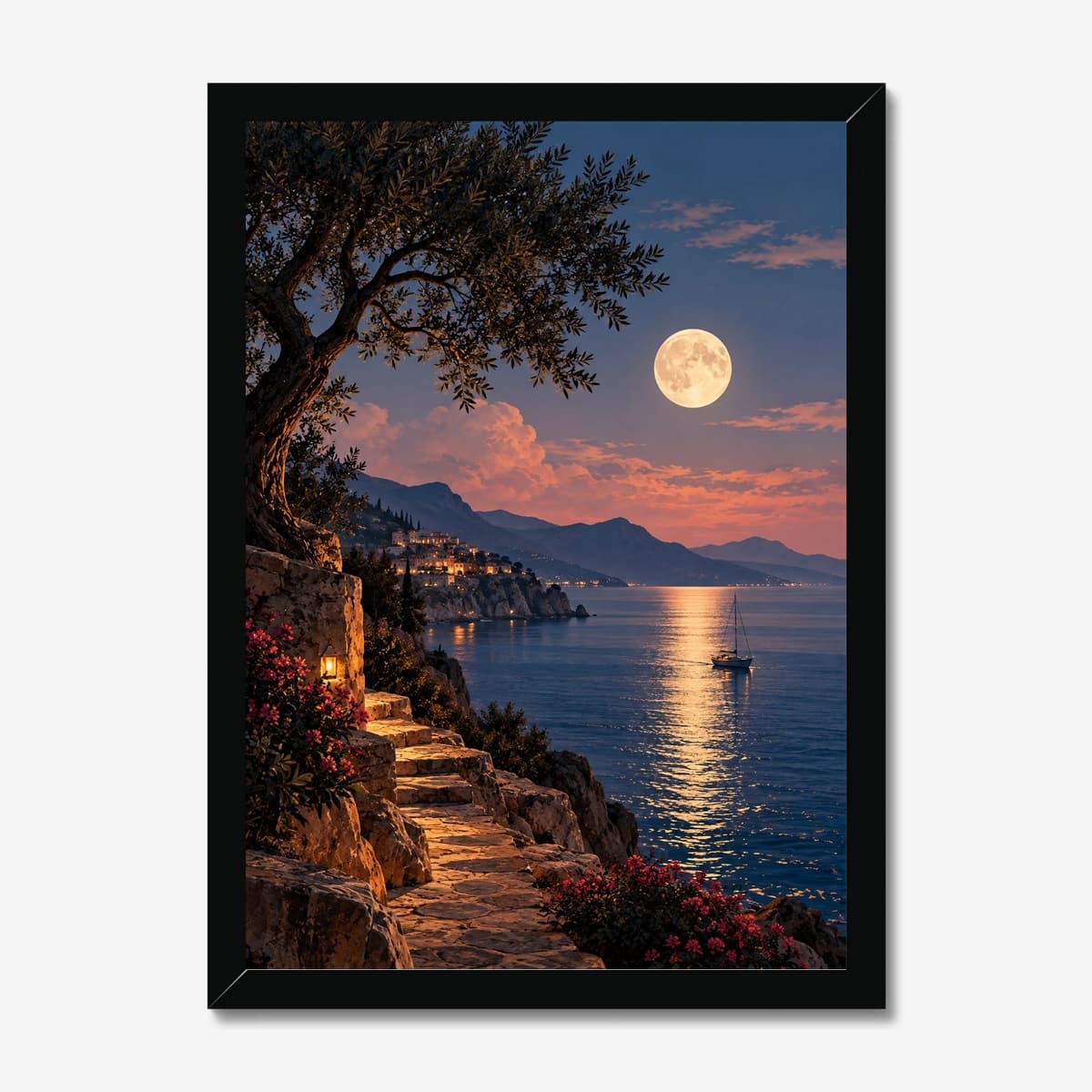 Moonlit Village in a black Classic frame; digital preview