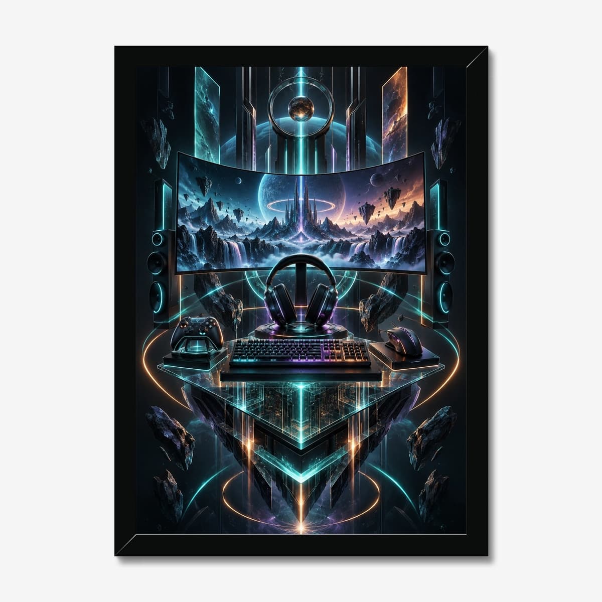 Neon Gaming Shrine in a black Classic frame; digital preview