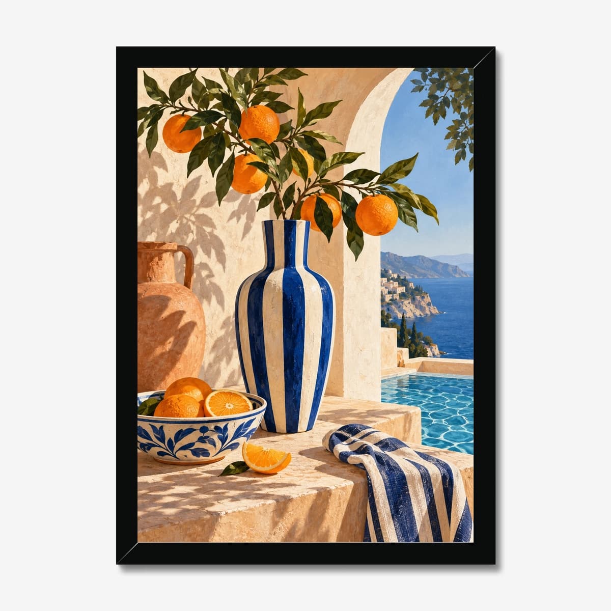 Oranges by the Sea in a black Classic frame; digital preview