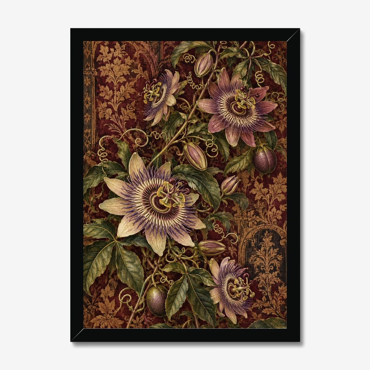 Passionflower Tapestry in a black Classic frame; digital preview
