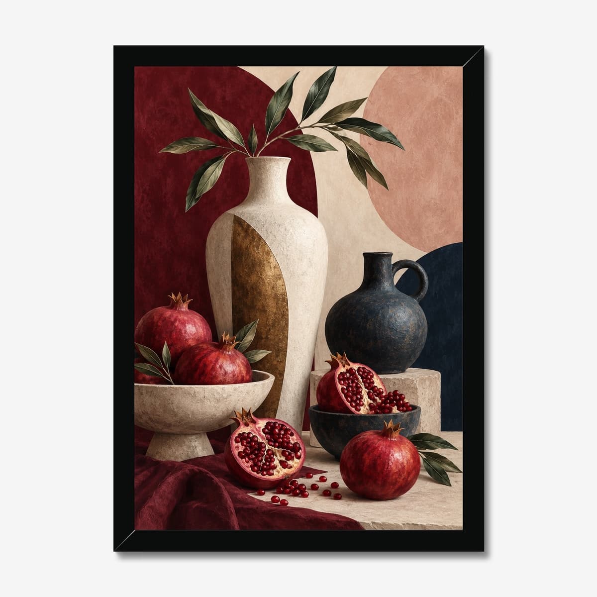 Pomegranate Still Life in a black Classic frame; digital preview