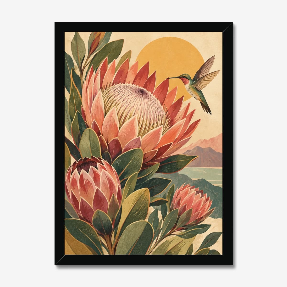 Protea Flight in a black Classic frame; digital preview