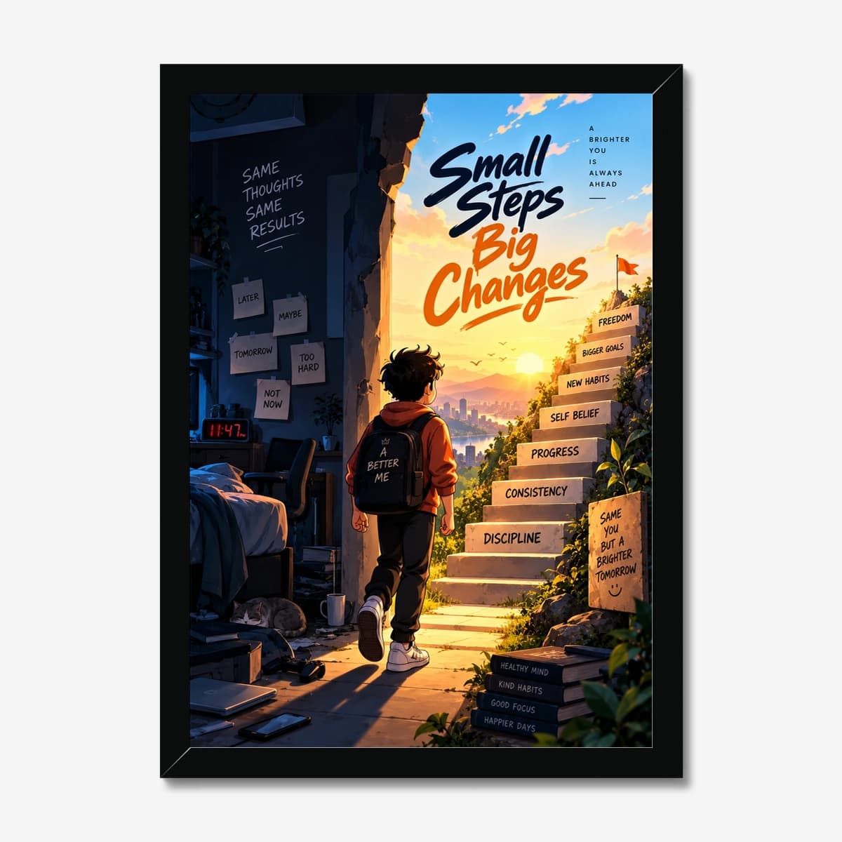 Small Steps, Big Changes in a black Classic frame; digital preview