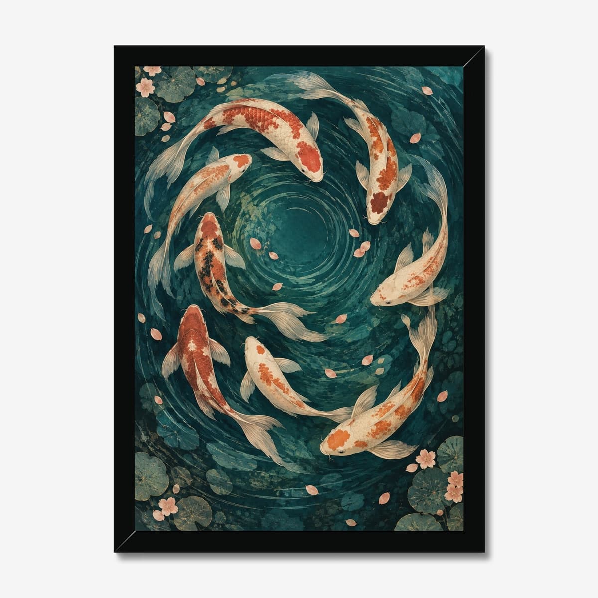 Spiraling Koi in a black Classic frame; digital preview