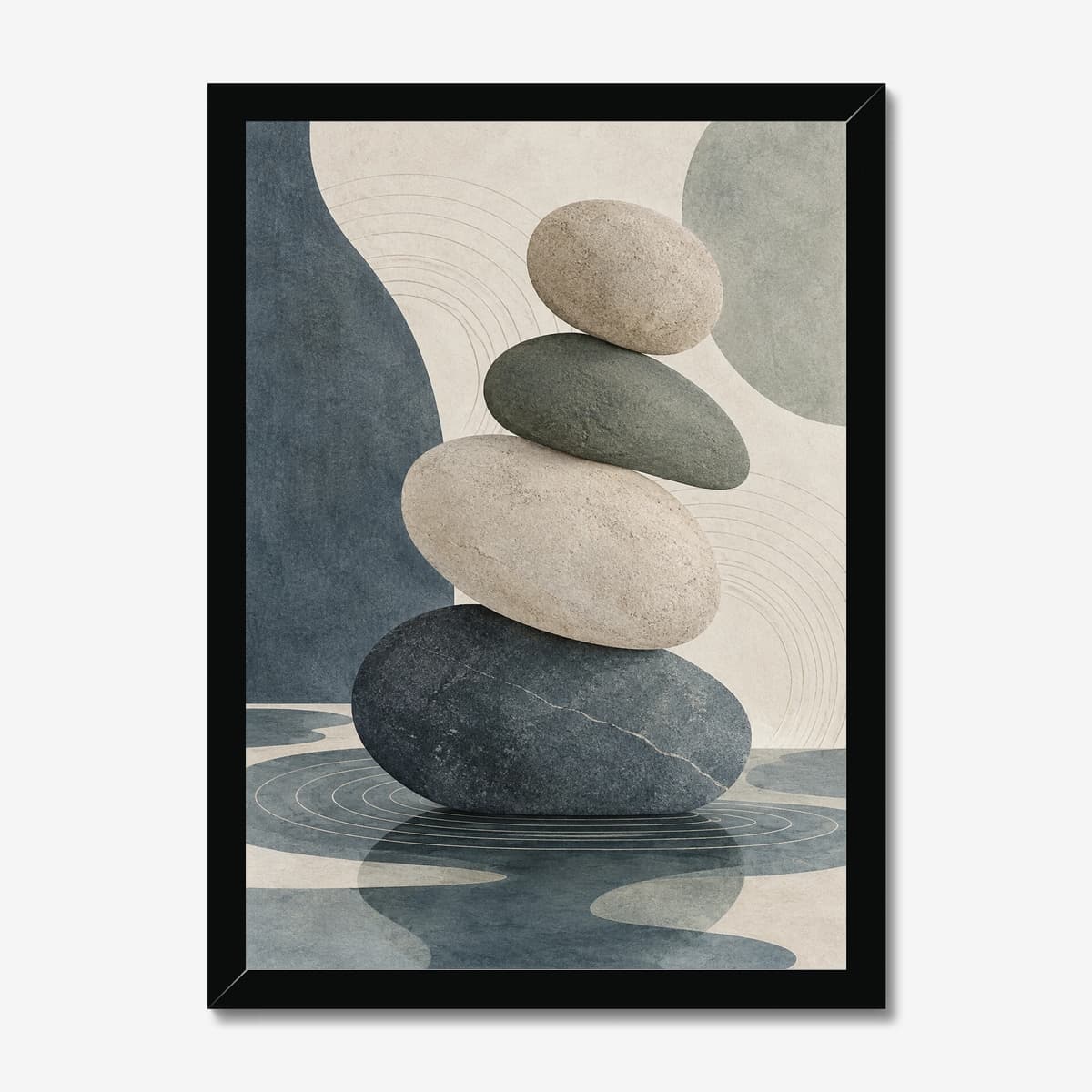 Stone Cairn Reflections in a black Classic frame; digital preview
