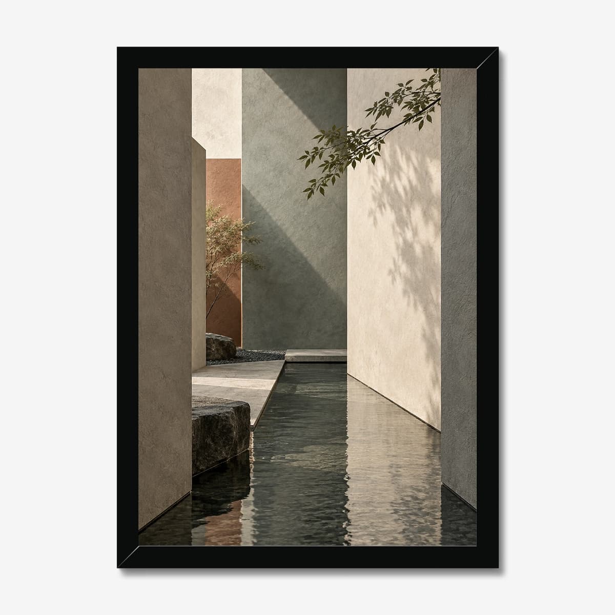 Wabi-Sabi Courtyard in a black Classic frame; digital preview
