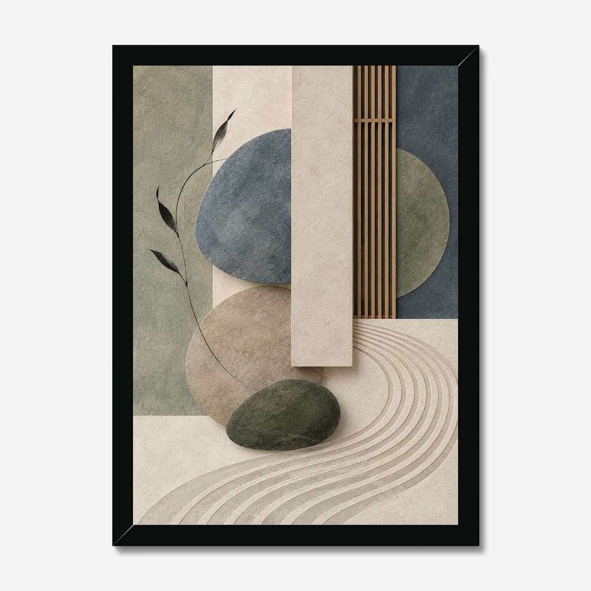 Zen Stone Garden in a black Classic frame; digital preview