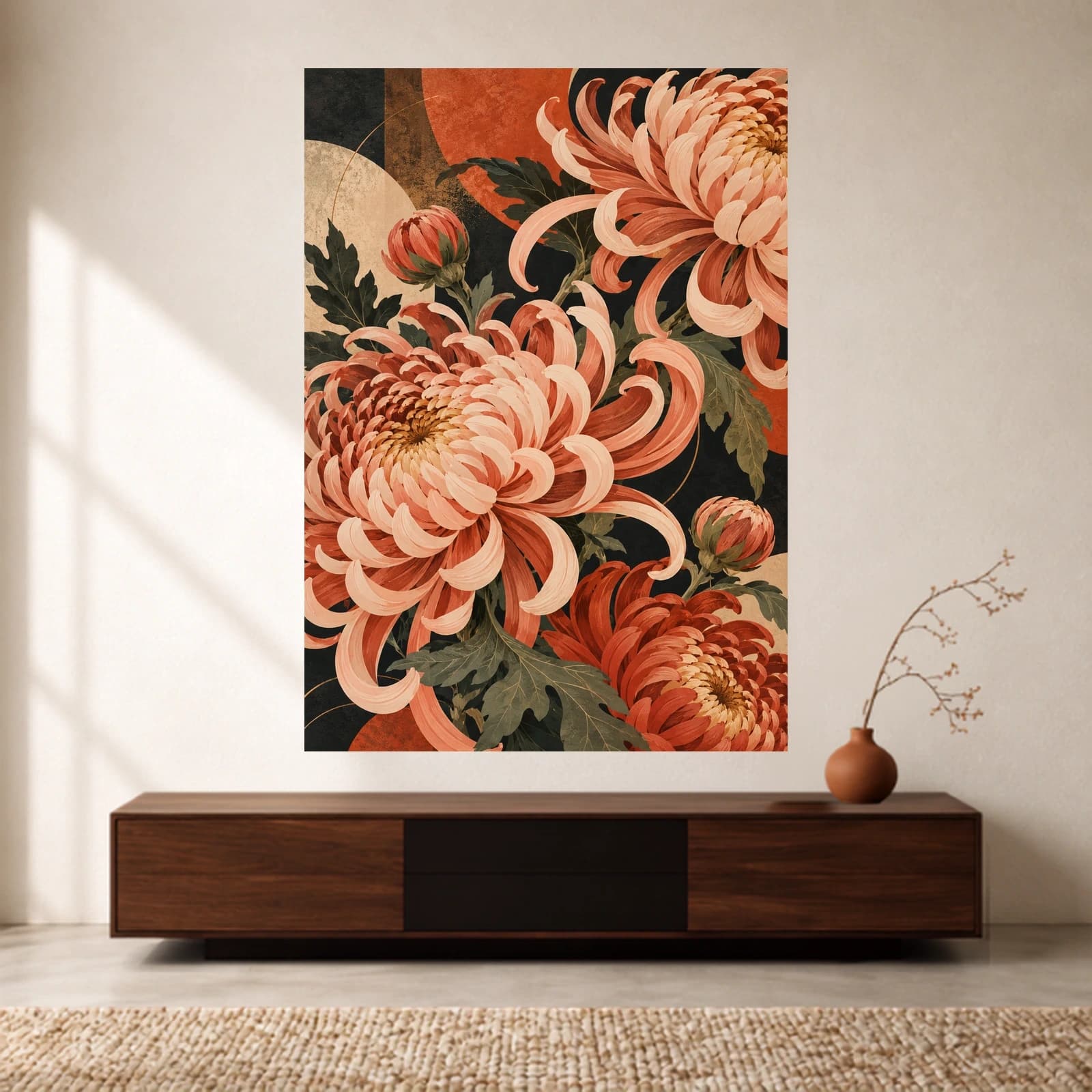 Coral Chrysanthemum paper print