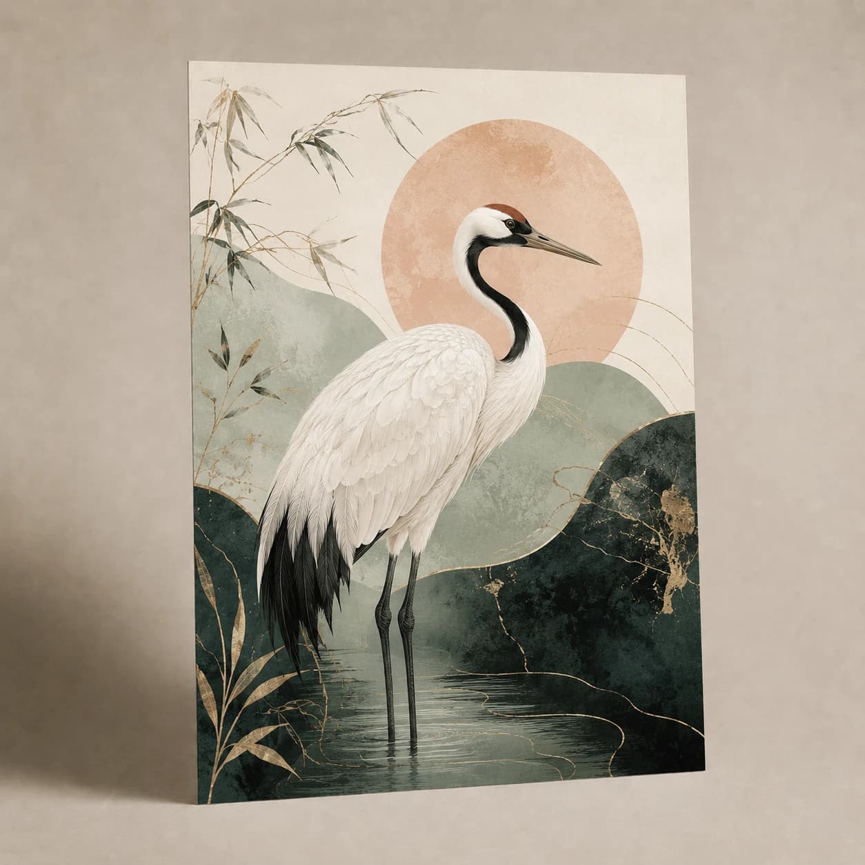 Crane & Bamboo metal print