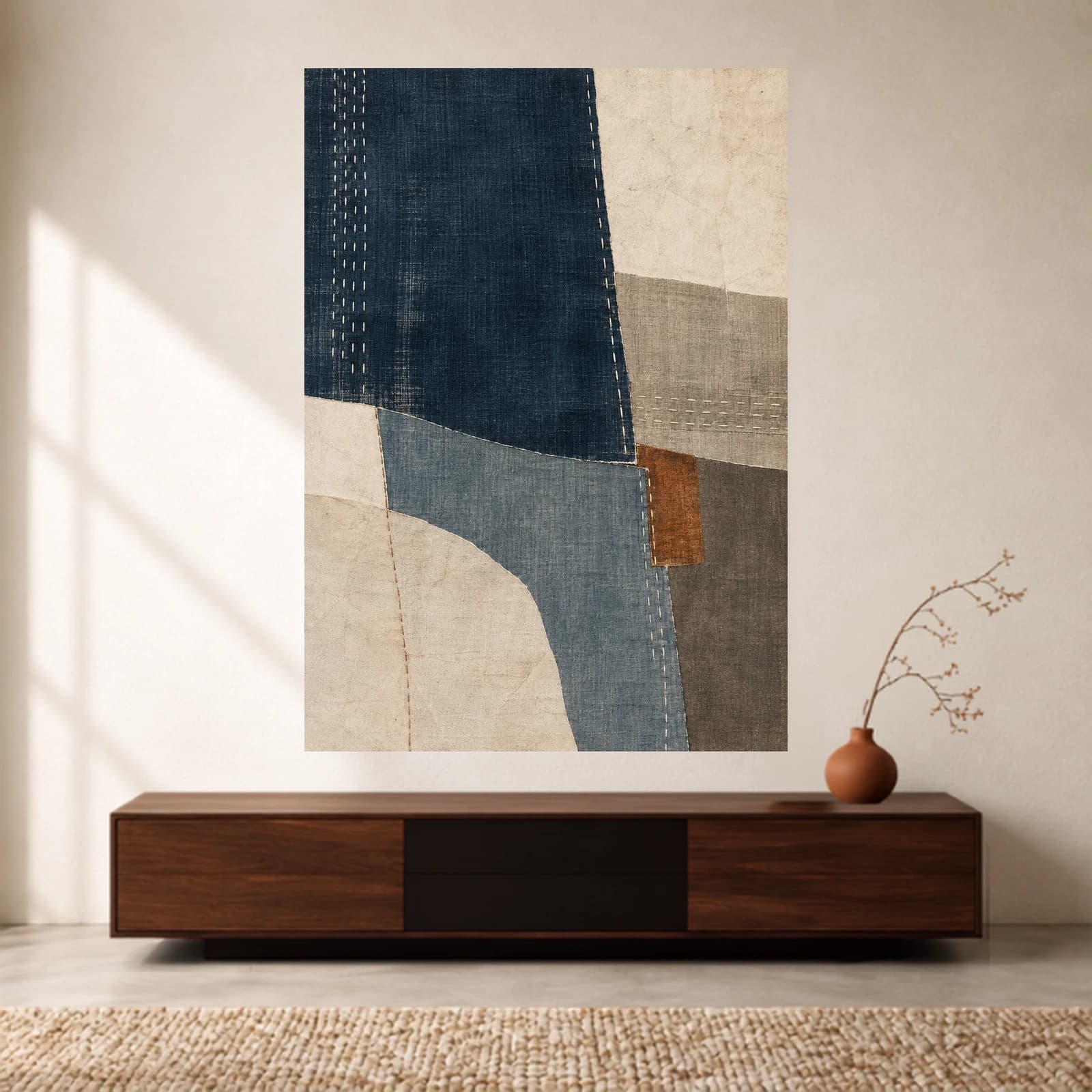 Indigo Sashiko paper print