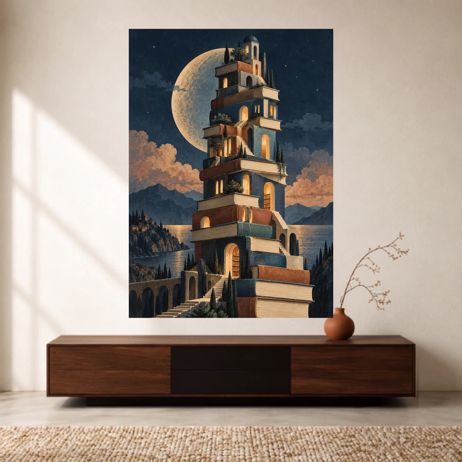 Library Moon Tower paper print
