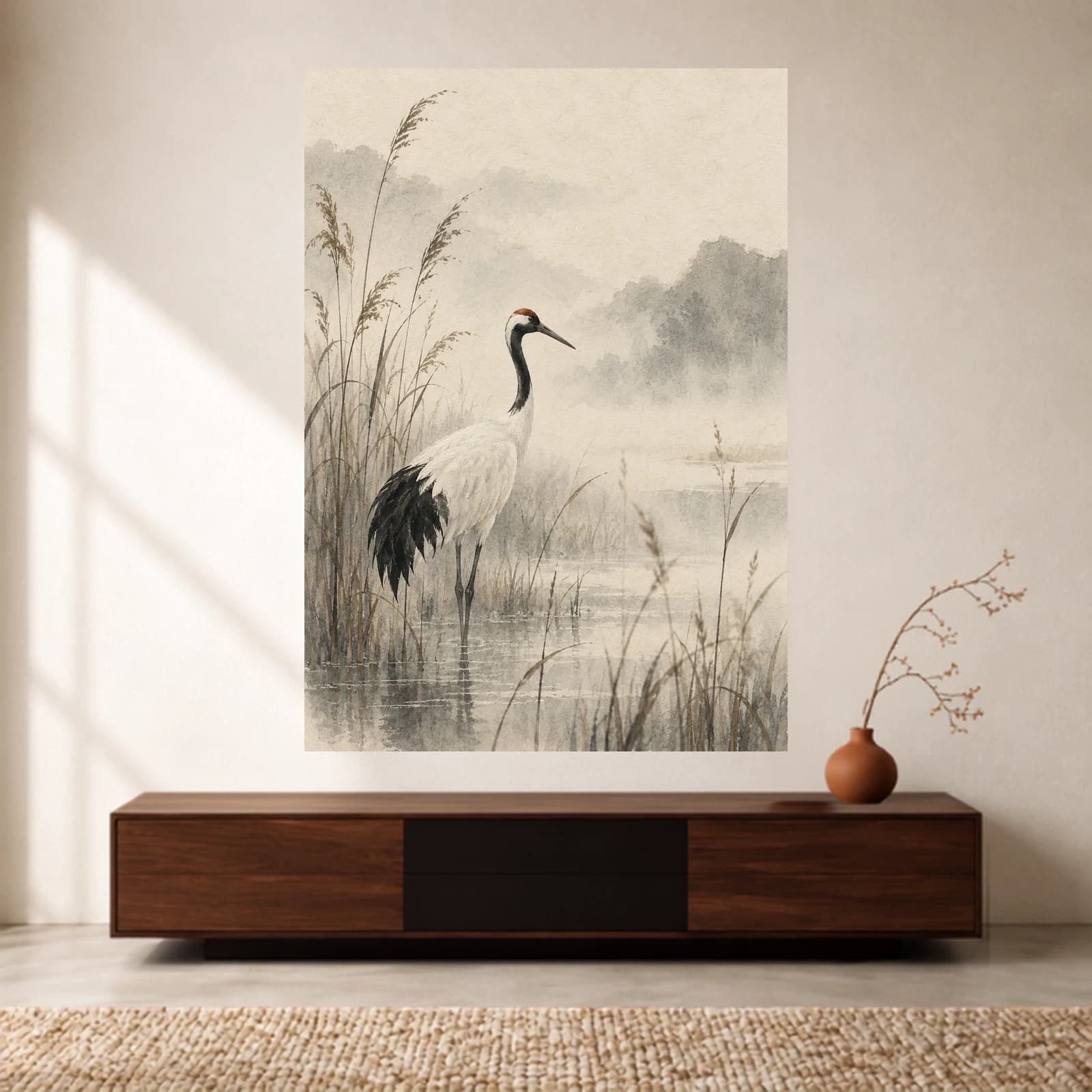 Misty Crane Wetlands paper print