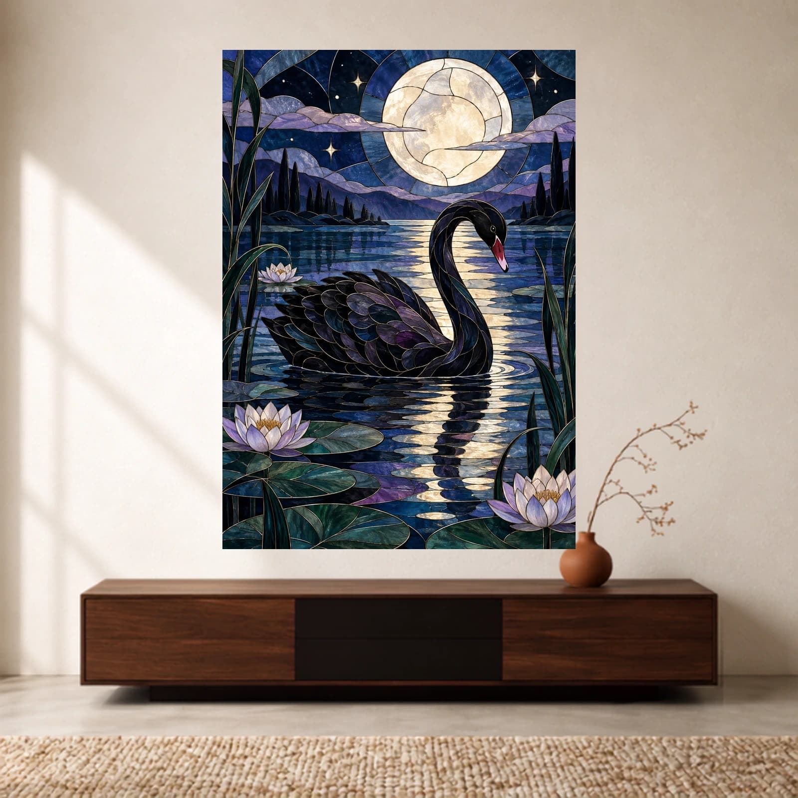 Moonlit Swan paper print