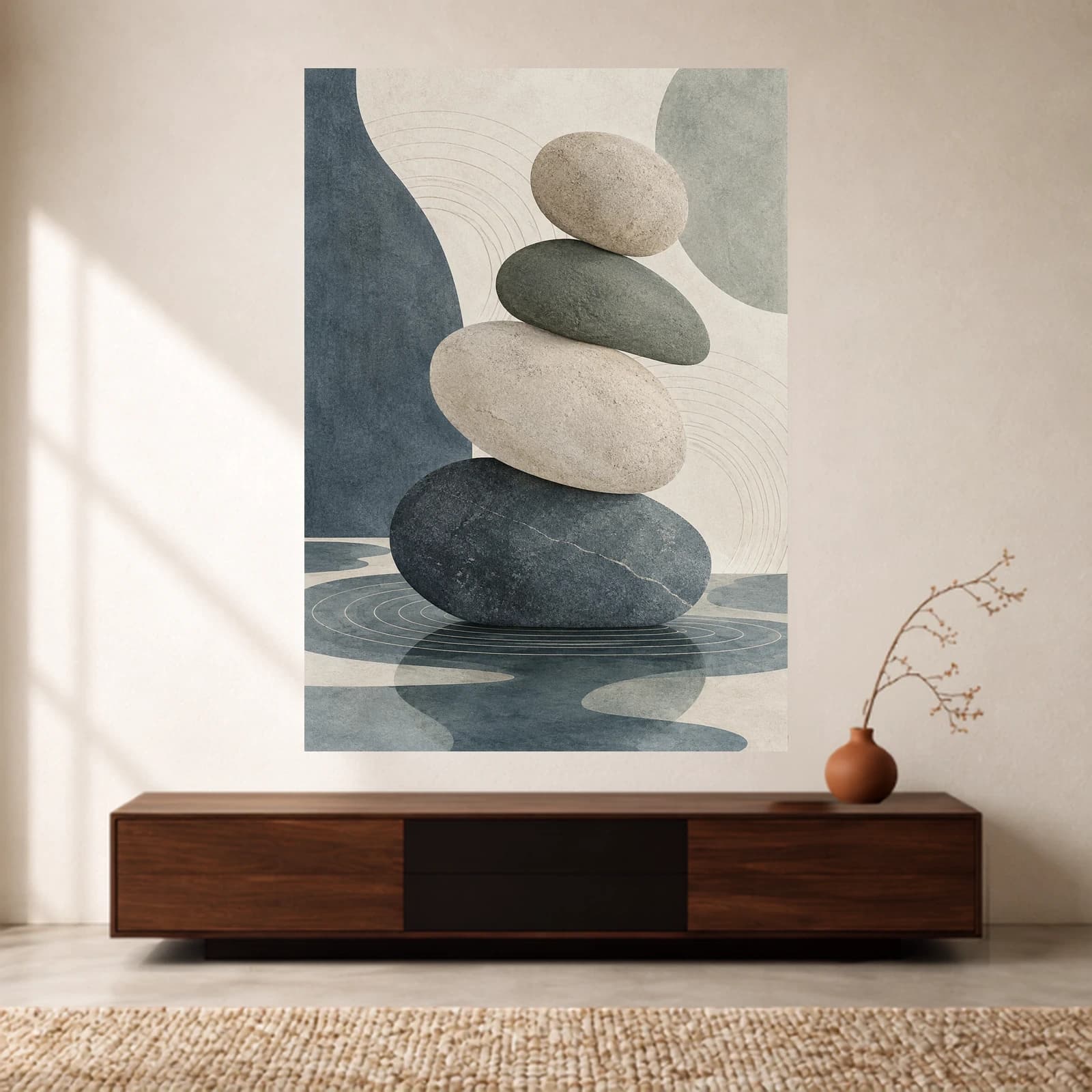 Stone Cairn Reflections paper print