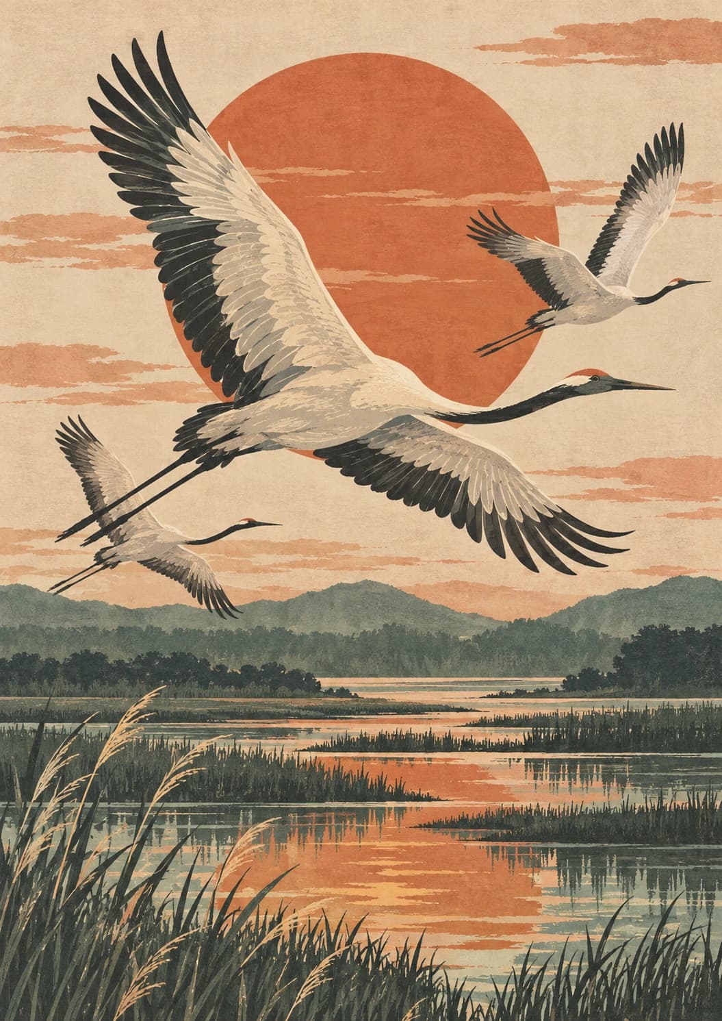 Sunset Cranes