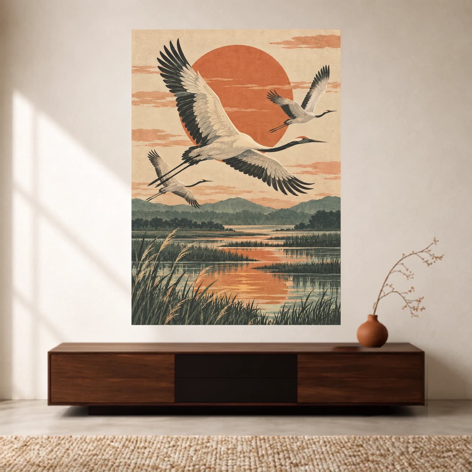 Sunset Cranes paper print