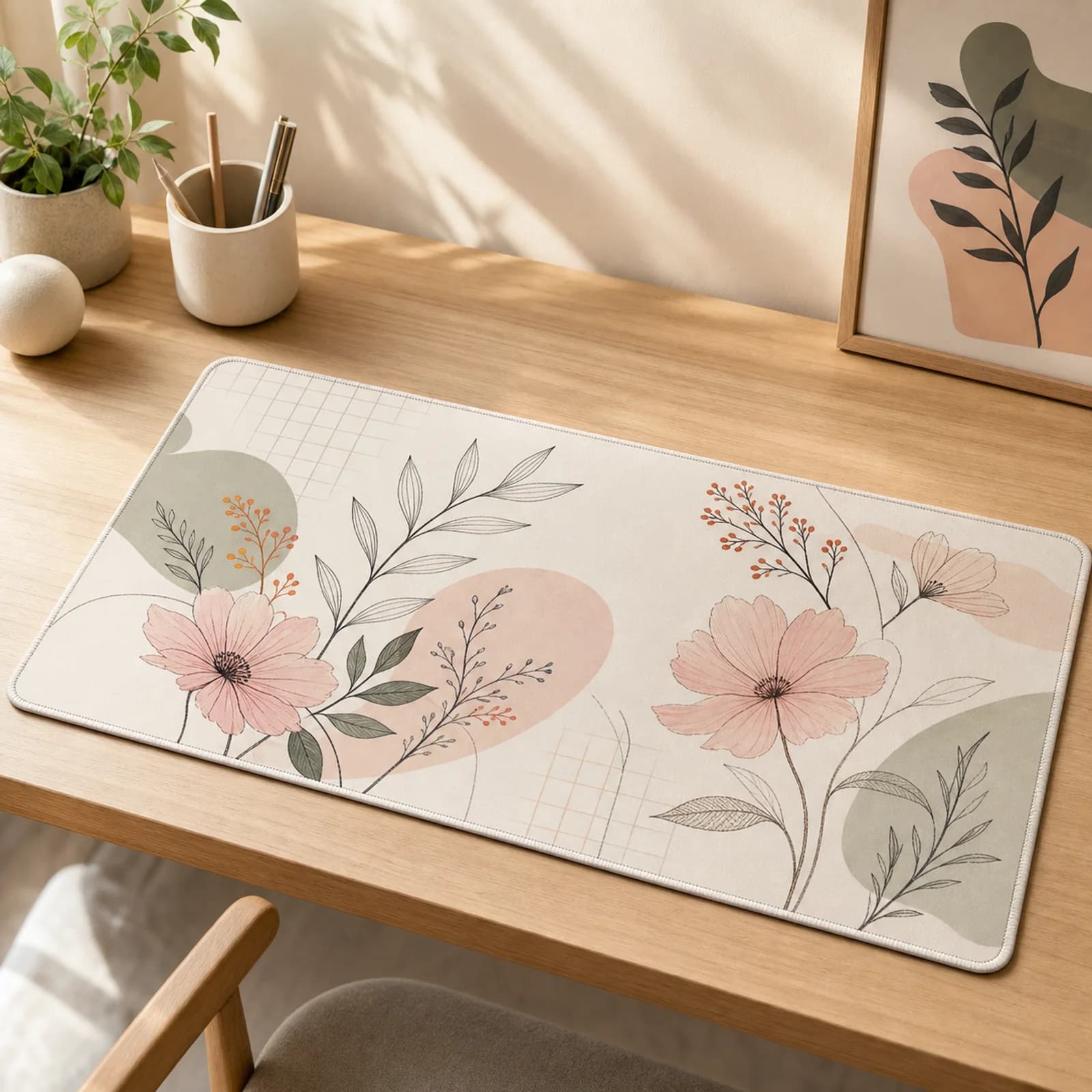 Blush Flora Desk Mat