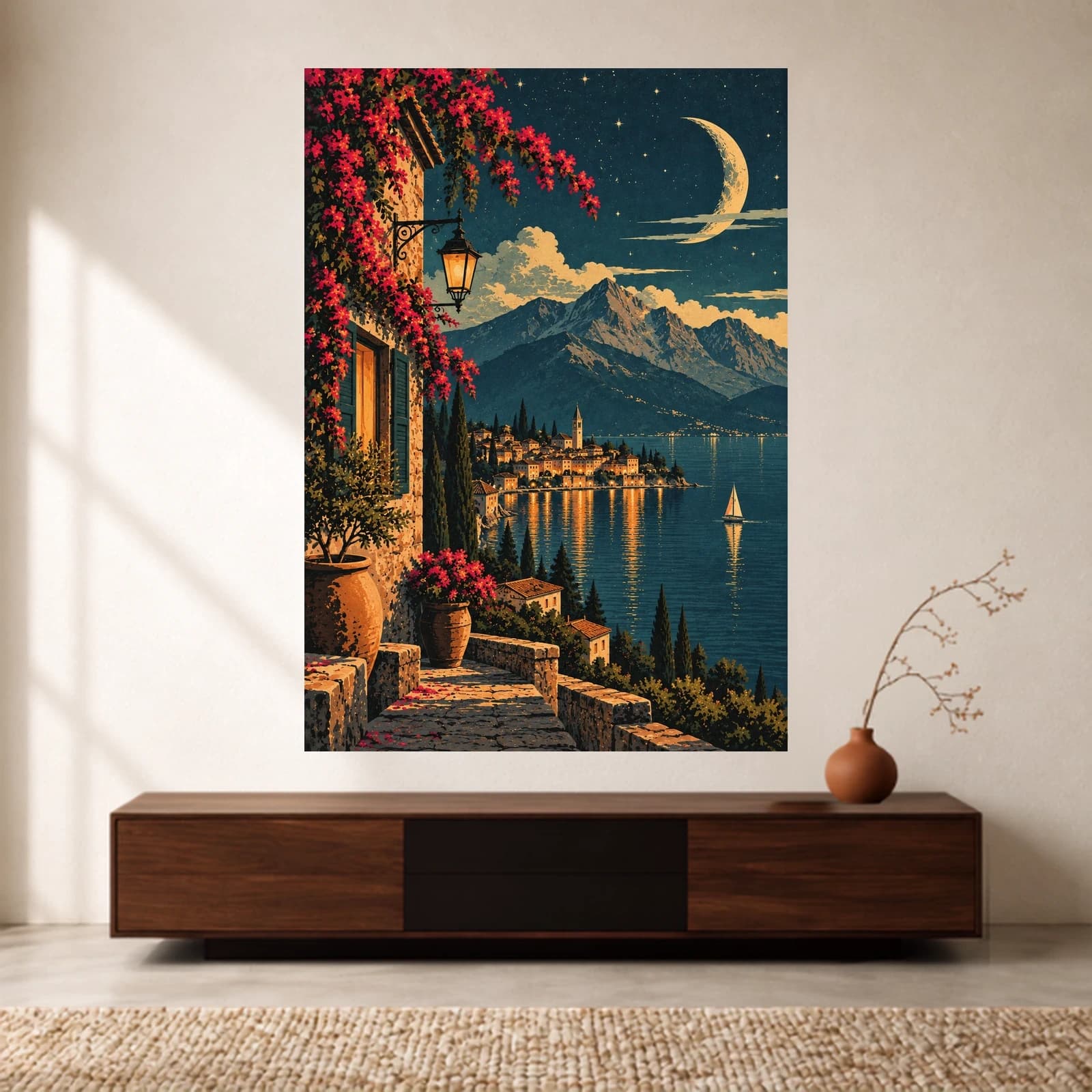 Moonlit Coastal Village