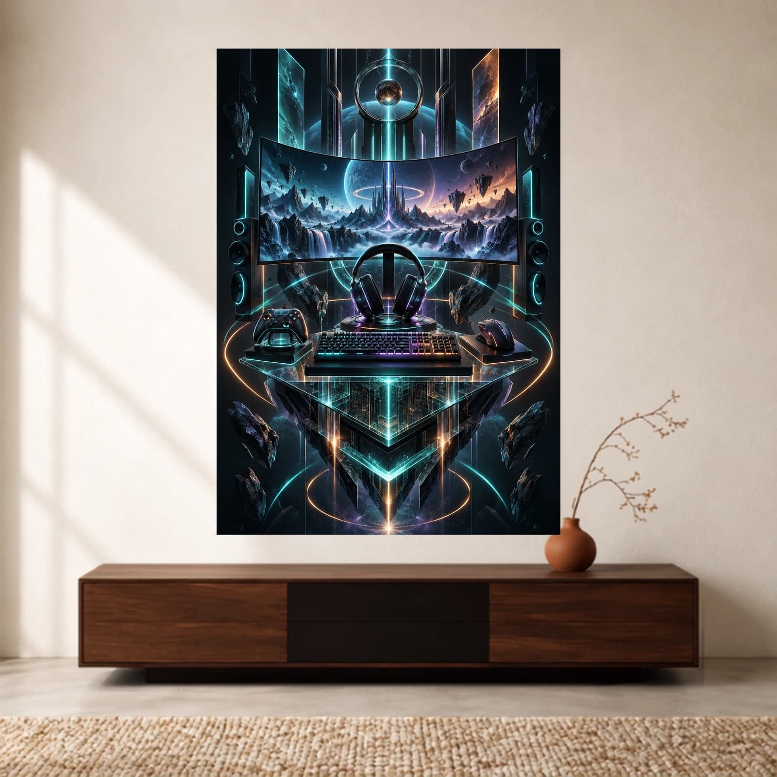 Neon Gaming Shrine paper print