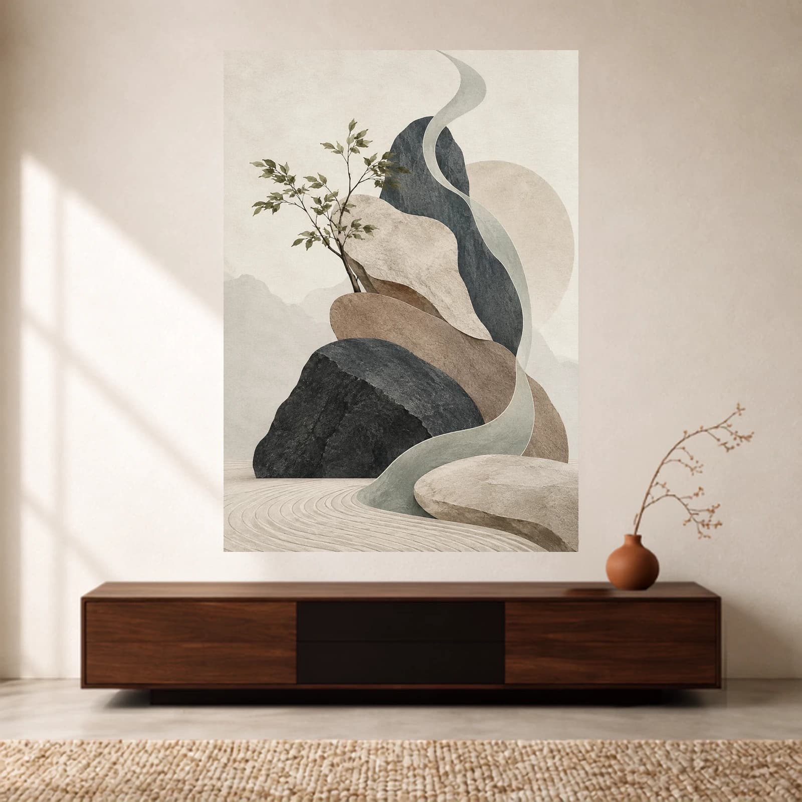 Sage Ribbon Rock Garden paper print
